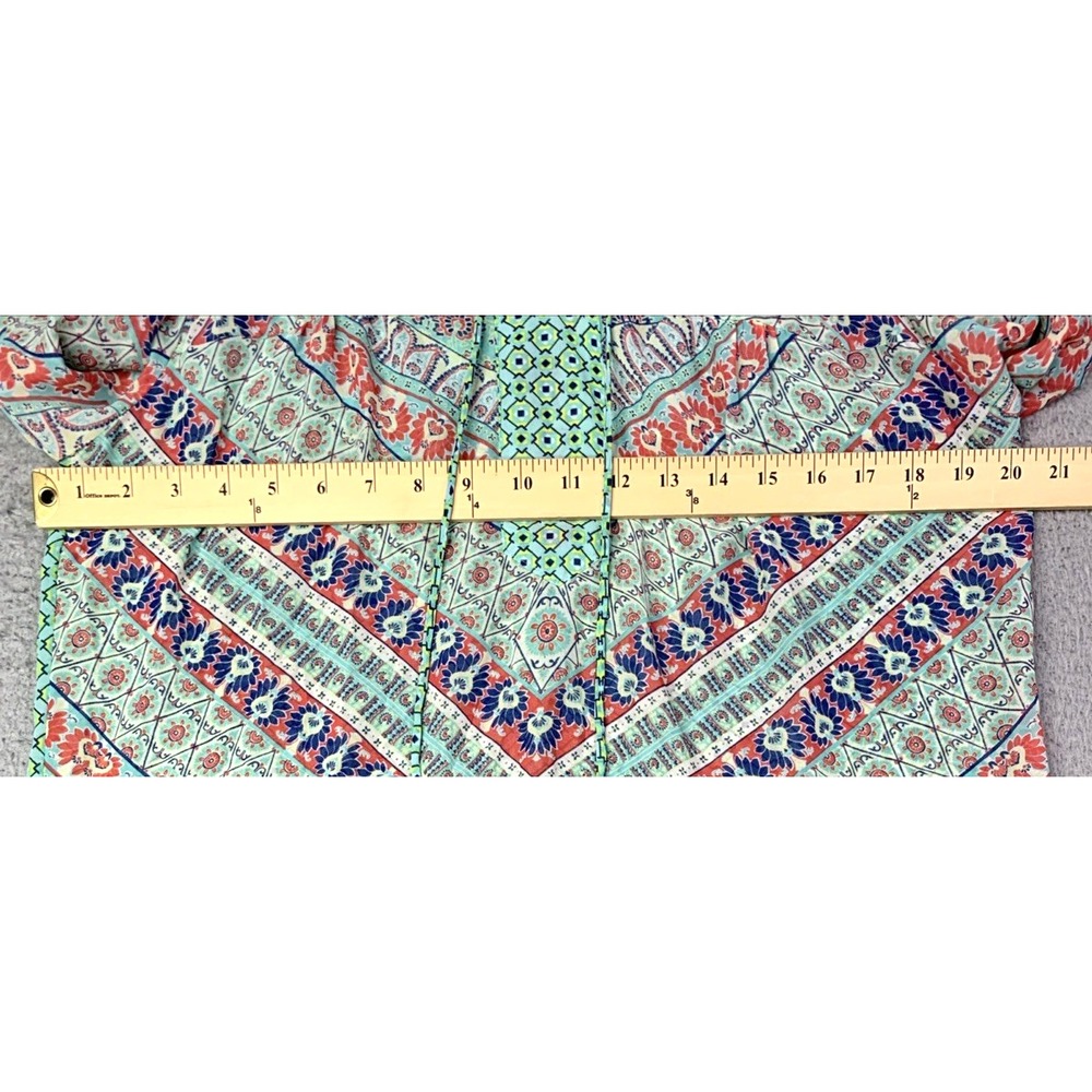 Anthropologie Fig and Flower Blouse Womens Size Medium Teal Multicolor Sheer - Picture 5 of 12